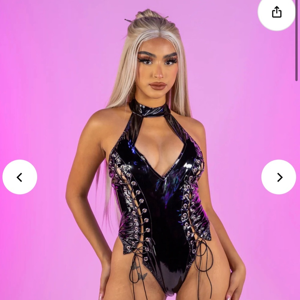 Rave Wonderland Calling the Shots Cutout Vinyl Lace-Up Romper 🖤